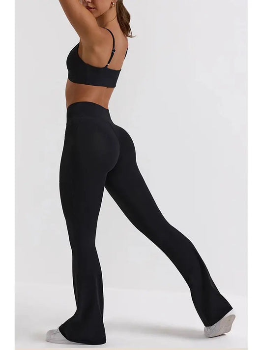 Black Cross Waist Flare Leggings